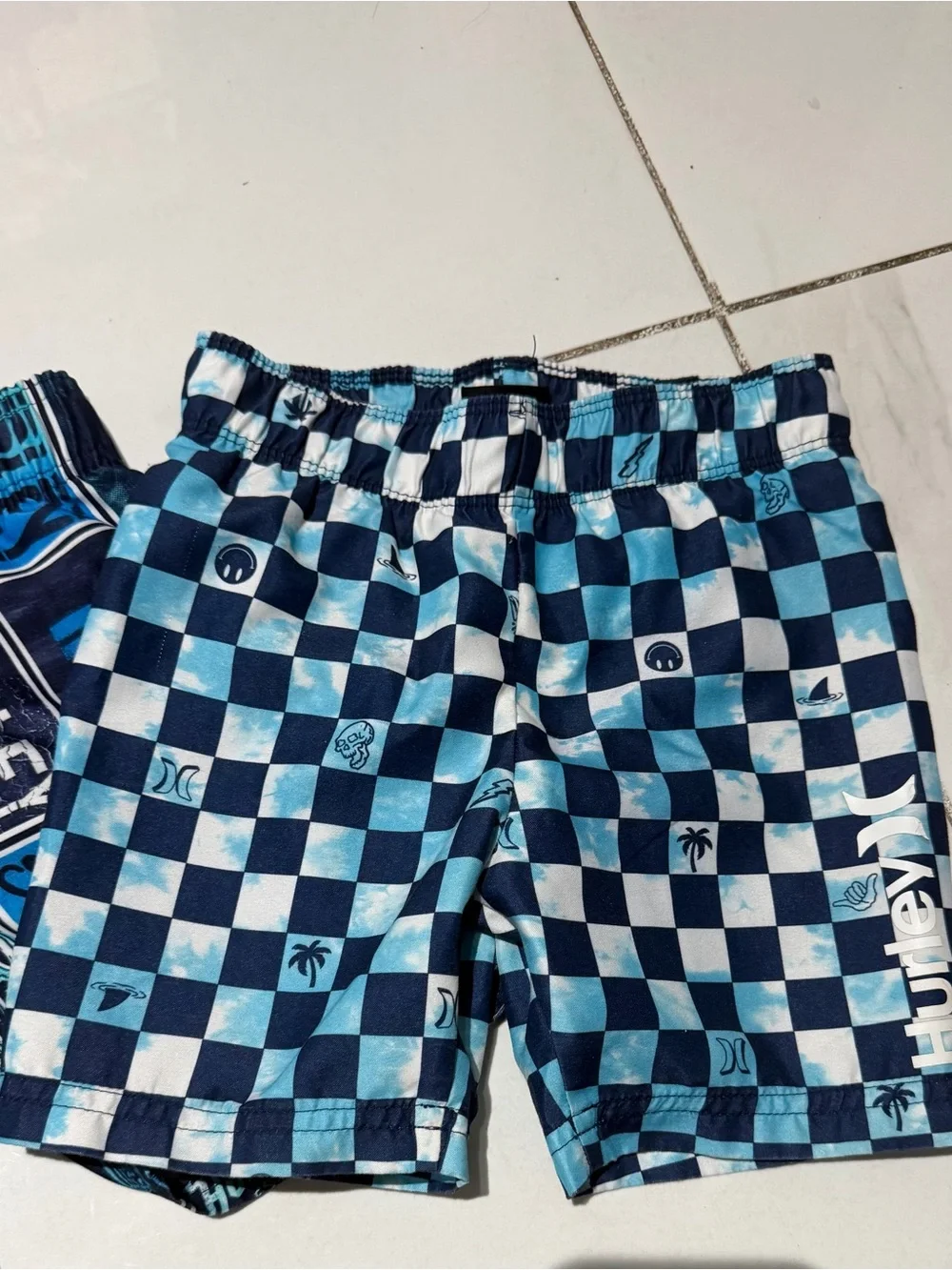Hurley Blue Graphic & Check Swim Shorts - Set of 2